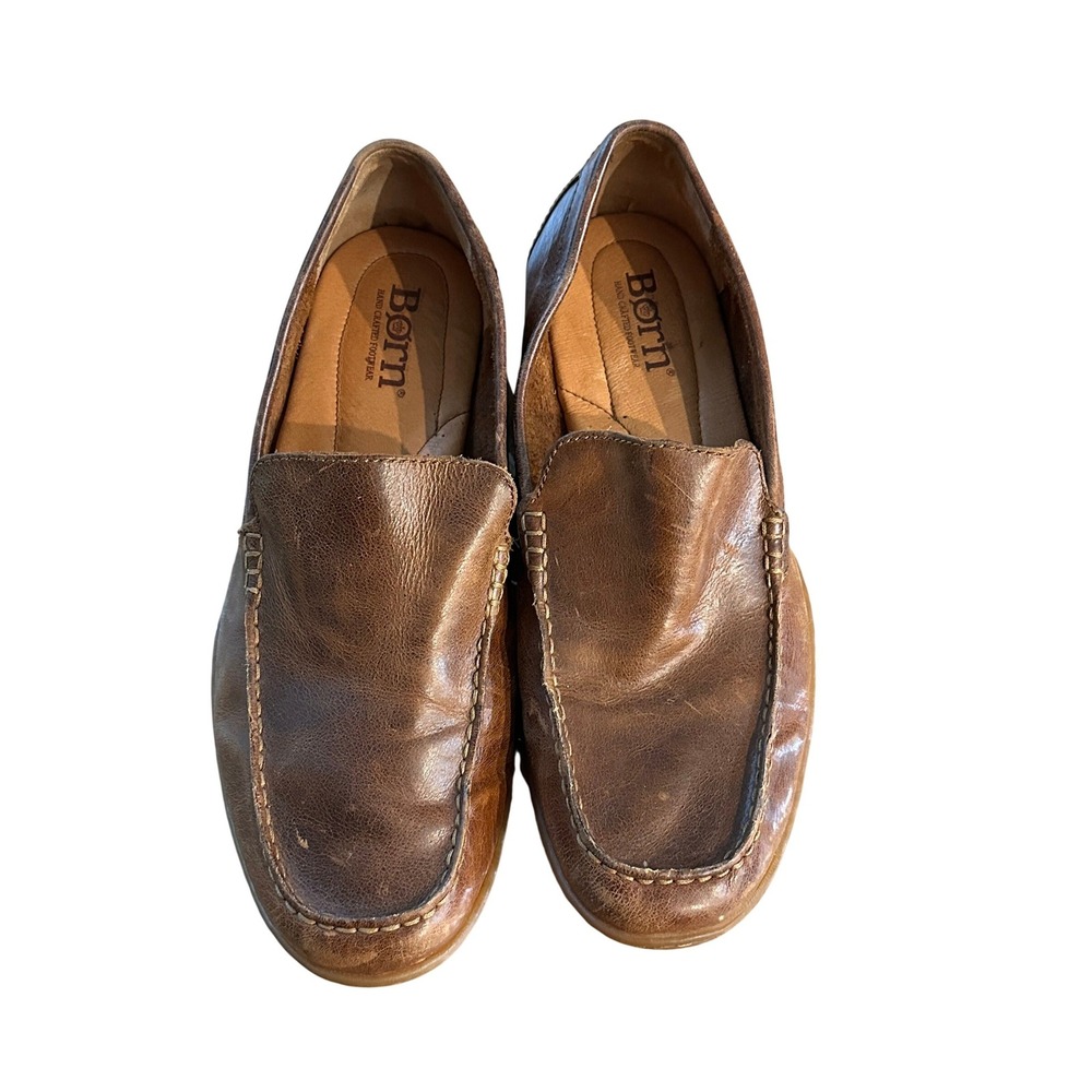 Born Mens Brown Leather Loafers Slip On Driving Moc Shoes Handcrafted Footwear